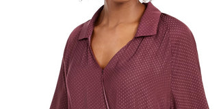 LEYDEN Women's Tie Polka Dot Long Sleeve Collared Wrap Top Purple Size Medium