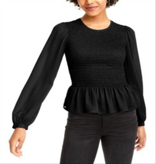 Leyden  Women's Smocked Peplum Blouse Black Size X-Large