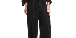 CeCe Women's 3/4 Sleeve Moss Crepe Tie Sleeve Jumpsuit Black Size 6