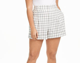 Danielle Bernstein Women's Plus Size Plaid Shorts  Natural Size 22W
