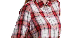 Lucky Brand Women's Classic One Pocket Plaid Shirt Red Size X-Small