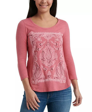 Lucky Brand Women's Lotus Long Sleeve T-Shirt Pink Size X-Small