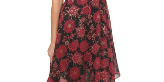Tommy Hilfiger Women's Belted Floral Sleeveless V Neck Midi Sheath Dress Red Size 16