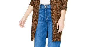 Sanctuary Women's Animal Print Long Sleeve Open Cardigan Sweater Brown Size Small