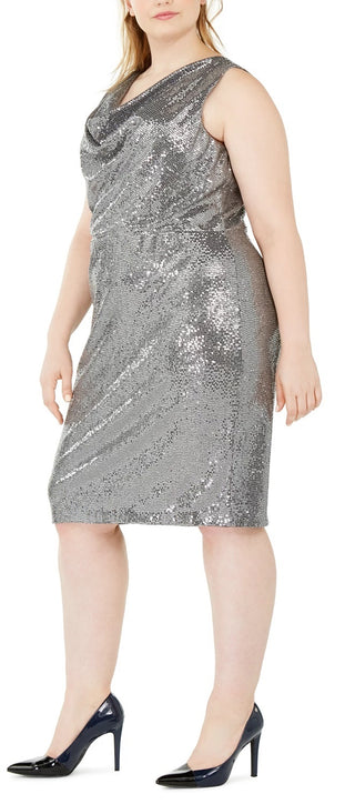Calvin Klein Women's Plus Size Sequined Sheath Dress Gray Size 22W