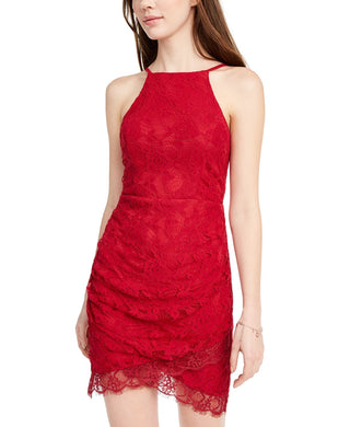 Speechless Juniors' Lace Halter Wrap Skirt Dress Red Size Small