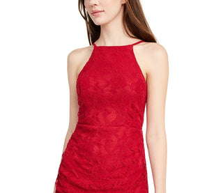 Speechless Juniors' Lace Halter Wrap Skirt Dress Red Size Small