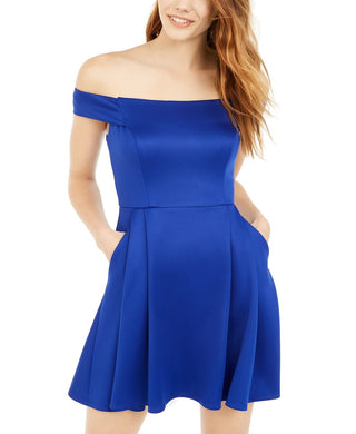 Teeze Me Juniors' Off-The-Shoulder Pocket Dress Dark Blue Size 1