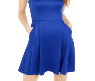 Teeze Me Juniors' Off-The-Shoulder Pocket Dress Dark Blue Size 5