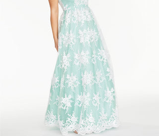 Say Yes to the Prom Juniors' Embroidered Mesh Gown Aqua Size 5/6