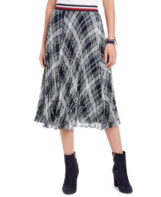 Tommy Hilfiger Women's Plaid Pleated Skirt Blue Size Medium