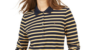 Tommy Hilfiger Women's Long-Sleeve Polo Shirt Blue Size X-Small