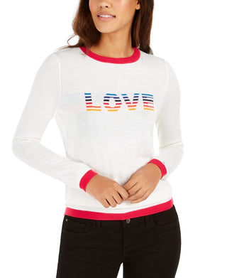 Tommy Hilfiger Women's Rainbow Love Ringer Sweater White Size Small