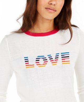 Tommy Hilfiger Women's Rainbow Love Ringer Sweater White Size Small