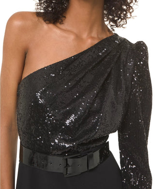 Michael Kors Women's Sequined One Shoulder Jumpsuit Black Size 14