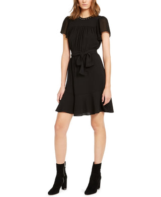Michael Kors Women's Embellished Sheer Sleeve Dress Black Size Small