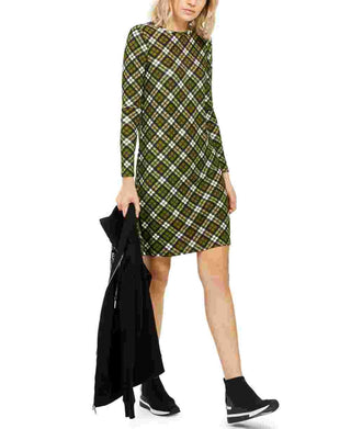 Michael Kors Women's Plaid Mini T-Shirt Dress Green Size X-Large