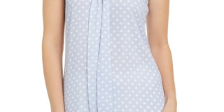 Calvin Klein Women's X Fit Slim Fit Dot Print Tie Neck Top Blue Size Small