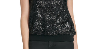 DKNY Women's Sequinned Boxy Top Black Size Small