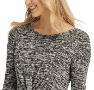 DKNY Women's Heathered Twist-Front Top Charcoal Size X-Small