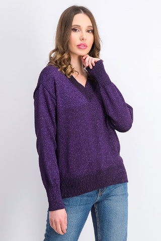 DKNY Women's Glitter-Speck Sweater Purple Size Small