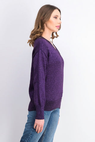 DKNY Women's Glitter-Speck Sweater Purple Size Small