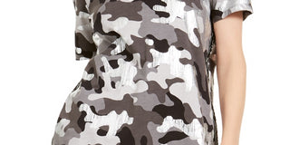 Michael Kors Women's Camo Print Cotton Logo Tape Top Gray Size Petite Small