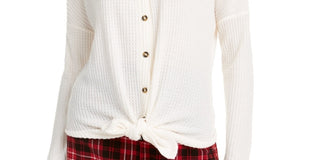 Ultra Flirt Junior's Waffle Knit Tie Front Top White Size Medium