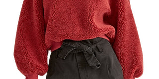 Rachel Roy Women's Willa Textured Sweatshirt Dark Red Size X-Small