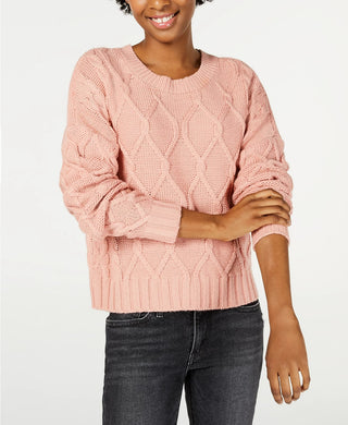 Ultra Flirt Juniors' Cable-Knit Sweater Pink Size Small