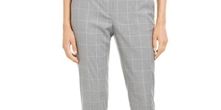 Calvin Klein Women's Belted Windowpane Skinny Pants Gray Size 12