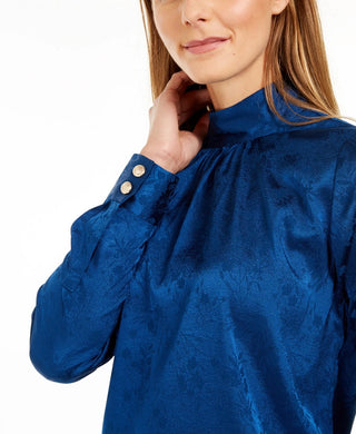 Calvin Klein Women's Printed Mock-Neck Top-Dark Blue Size Medium