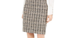 Calvin Klein Women's Sequined Tweed Skirt Beige Size 12