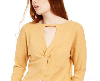 Crave Fame Junior's Cozy Twist Back Ribbed Top Yellow Size Small