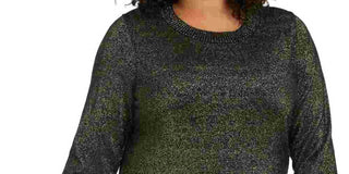 Michael Kors Women's Gold Matalic Long Sleeve Jewel Neck Evening Sweater Grey Size 2X
