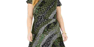 Michael Kors Women's Mixed Print Ruffled Fit & Flare Dress Green Size 1X