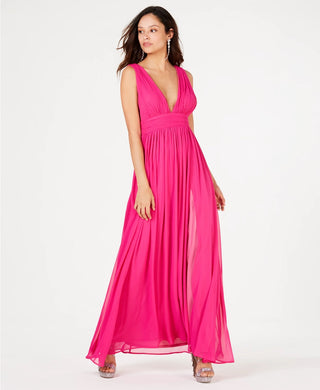Speechless Juniors' Deep-V Chiffon Gown Pink Size 13