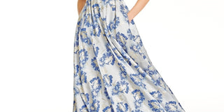 Speechless Junior's Metallic Floral Brocade Halter Gown Blue Size 1
