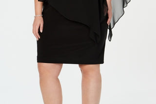 Xscape Women's Beaded Chiffon Popover Dress Black Size Petite Small
