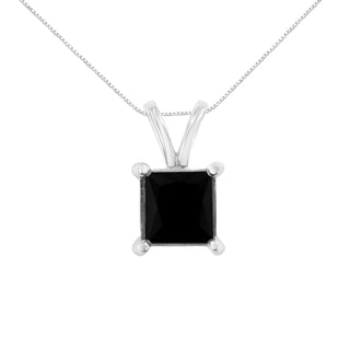 .925 Sterling Silver 2 Cttw Treated Black Princess Diamond Solitaire Pendant Necklace (Black)