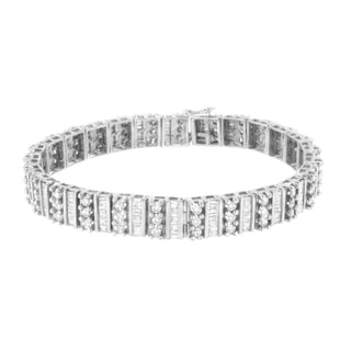 14K White Gold Round And Baguette-Cut Diamond Bracelet (5.00 Cttw, H-I Color, Si2-I1 Clarity)