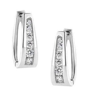 14K White Gold 1/2 Cttw Channel Set Round Brilliant Diamond Huggy Hoop Earrings (I-J Color, I2-I3 Clarity)