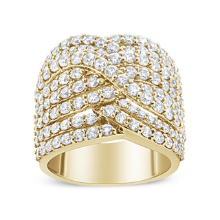 10K Yellow Gold 3.0 Cttw Diamond Eight-Row Bypass Crossover Statement Band Ring (H-I Color, I2-I3 Clarity) - Size 8