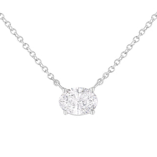 Igi Certified 14K White Gold 1/2 Cttw Lab Grown Oval Shape Solitaire Diamond East West 18" Pendant Necklace (E-F Color, Vs1-Vs2 Clarity)