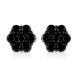 .925 Sterling Silver 1/4 Cttw Prong Set Treated Black Diamond Floral Stud Earrings (Black Color, I1-I2 Clarity)