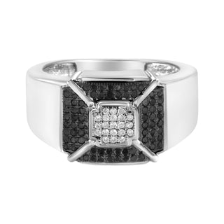 .925 Sterling Silver 3/8 Cttw Composite Enhanced Black And White Diamond Men's Band Ring (H-I, I2-I3) - Size 11