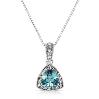 .925 Sterling Silver 7X7 Mm Trillion Cut Blue Topaz Gemstone And Diamond Accent 18" Pendant Necklace (I-J Color, I1-I2 Clarity)