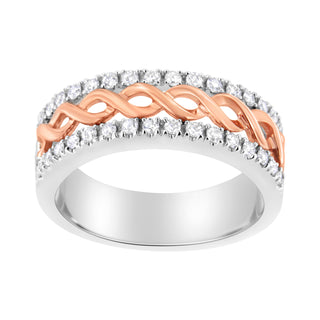 10K White And Rose Gold 1/3 Cttw Diamond Split Shank And Infinity Ribbon Band Ring (I-J Color, I1-I2 Clarity) - Size 8