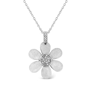 .925 Sterling Silver Pave-Set Diamond Accent Flower 18" Pendant Necklace (I-J Color, I1-I2 Clarity)