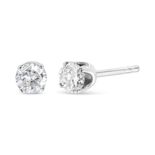 Ags Certified 14K White Gold 1.0 Cttw 4-Prong Set Brilliant Round-Cut Solitaire Diamond Push Back Stud Earrings (F-G Color, Si2-I1 Clarity)